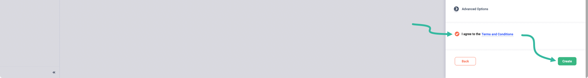Read and agree to the Terms and Conditions, then click the Create button