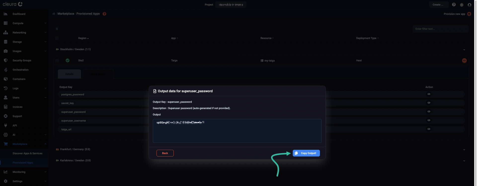Copy the admin user password to the clipboard