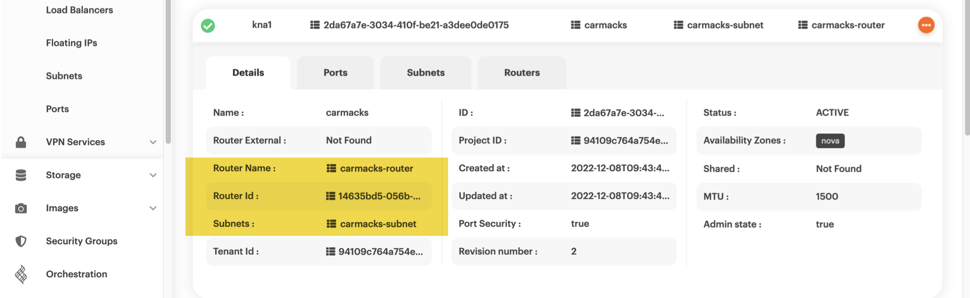 Network details