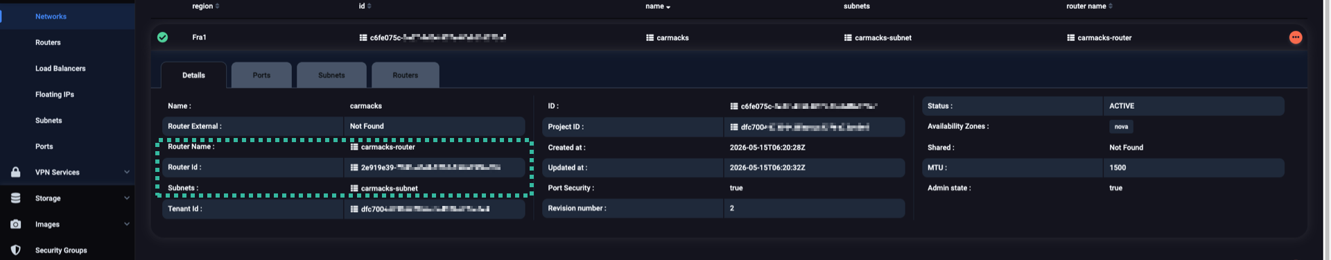 Network details