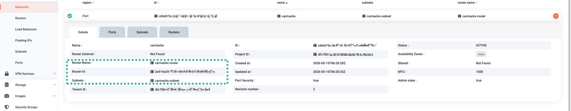 Network details