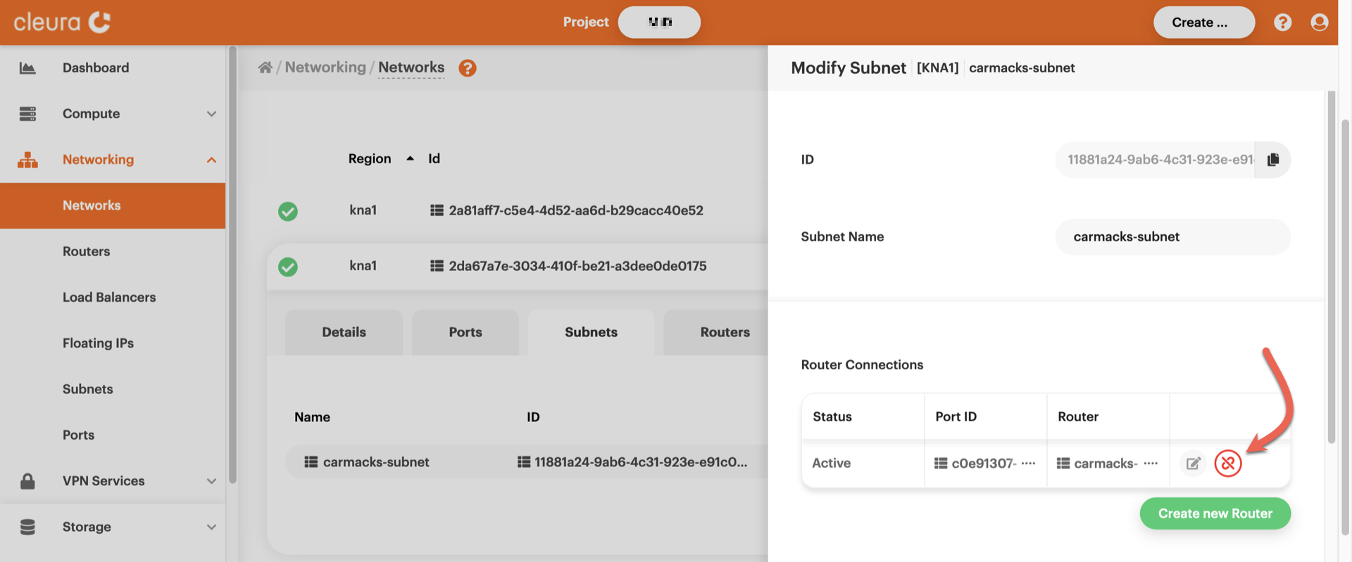 Disconnect subnet