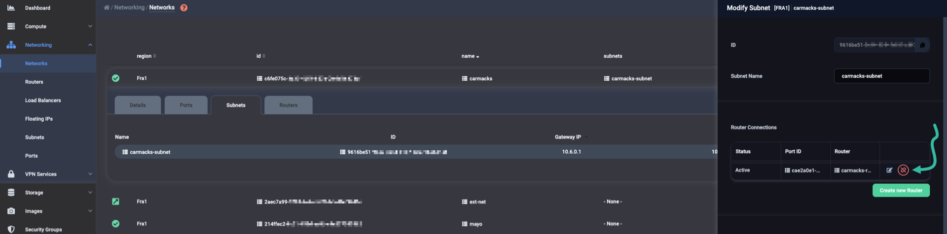 Disconnect subnet