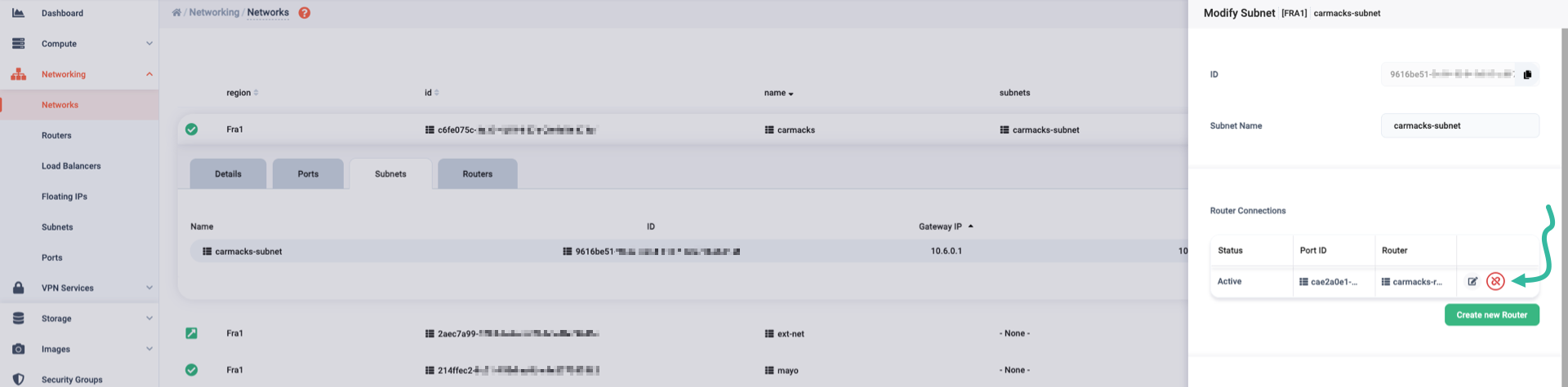 Disconnect subnet
