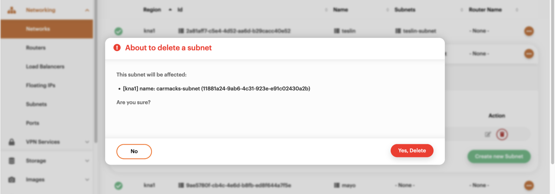 Delete subnet