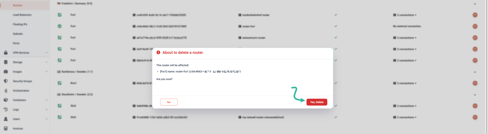 Confirm router delete