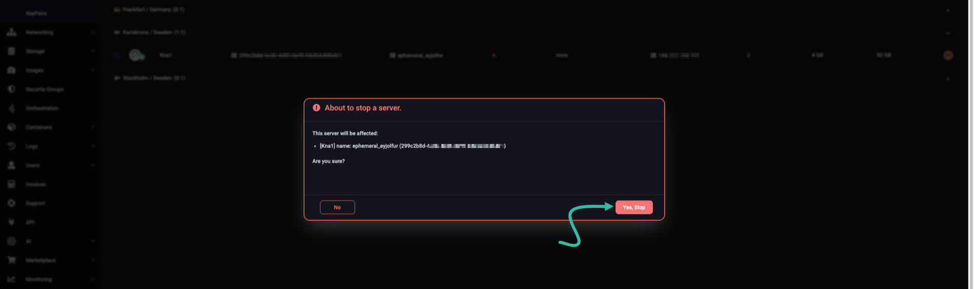 Confirming server shutdown