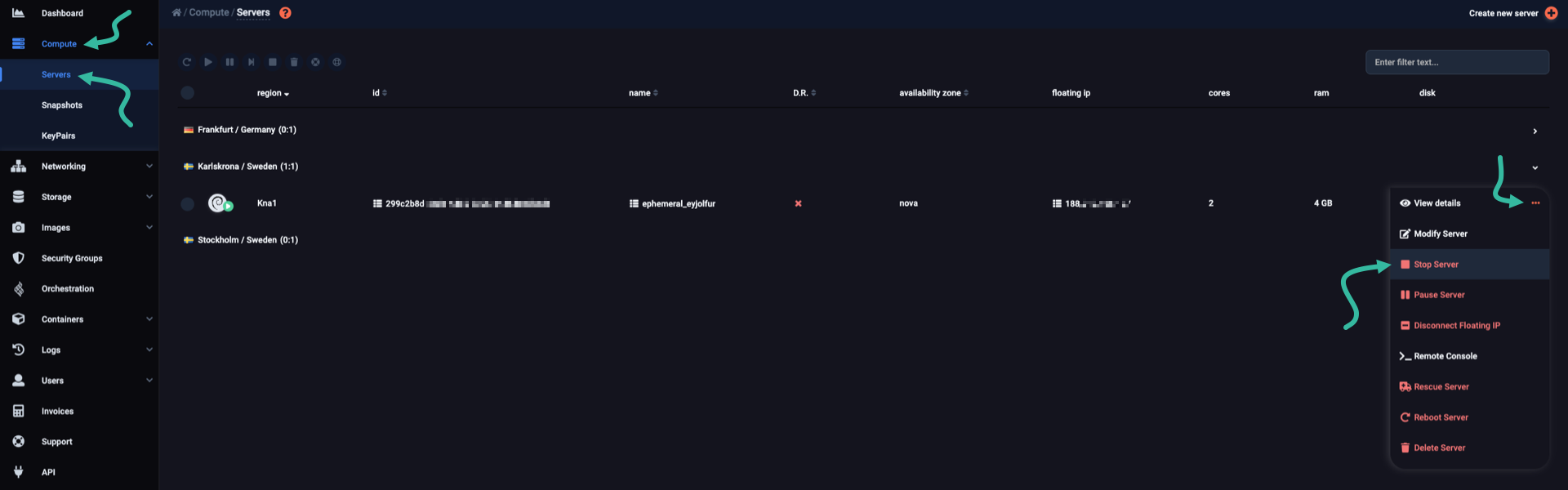 Stopping server