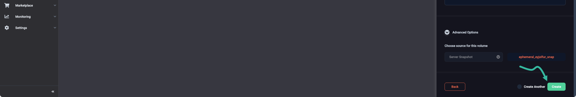 Starting volume creation