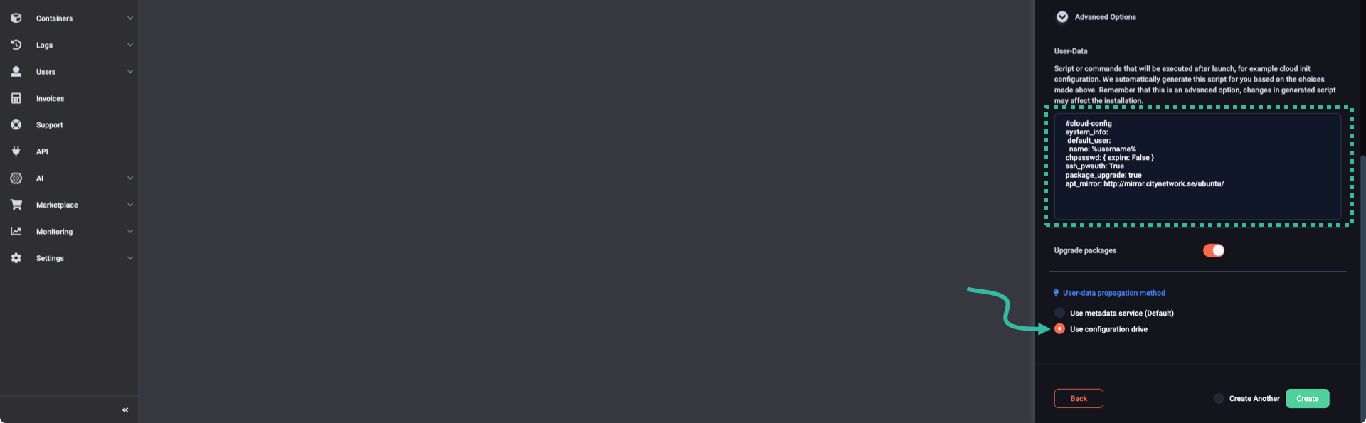 Select the configuration drive method
