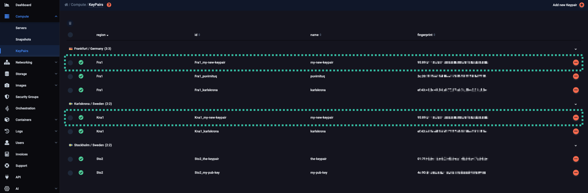 The selected keypair is deleted, and any duplicates are still available