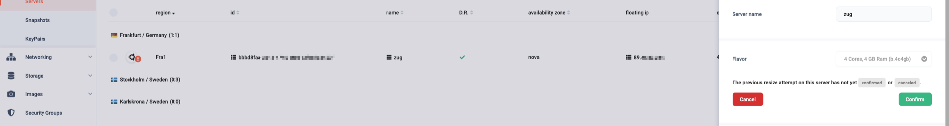 Confirm or cancel the server resize attempt