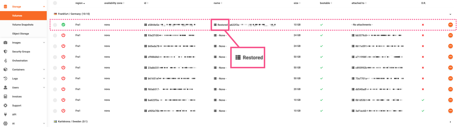 All volumes, including one created from a snapshot