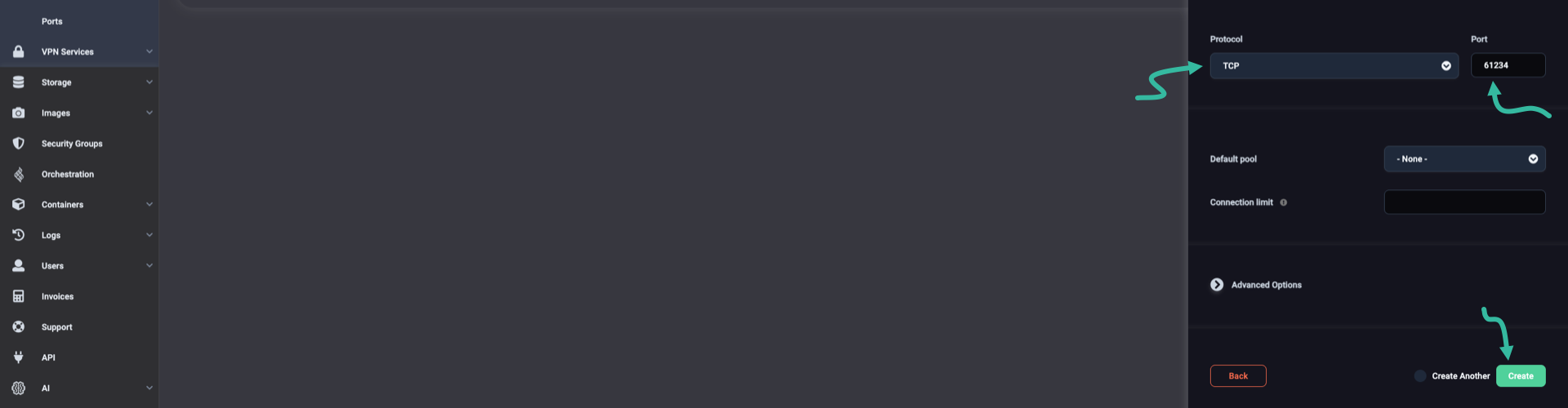 Select protocol and set port