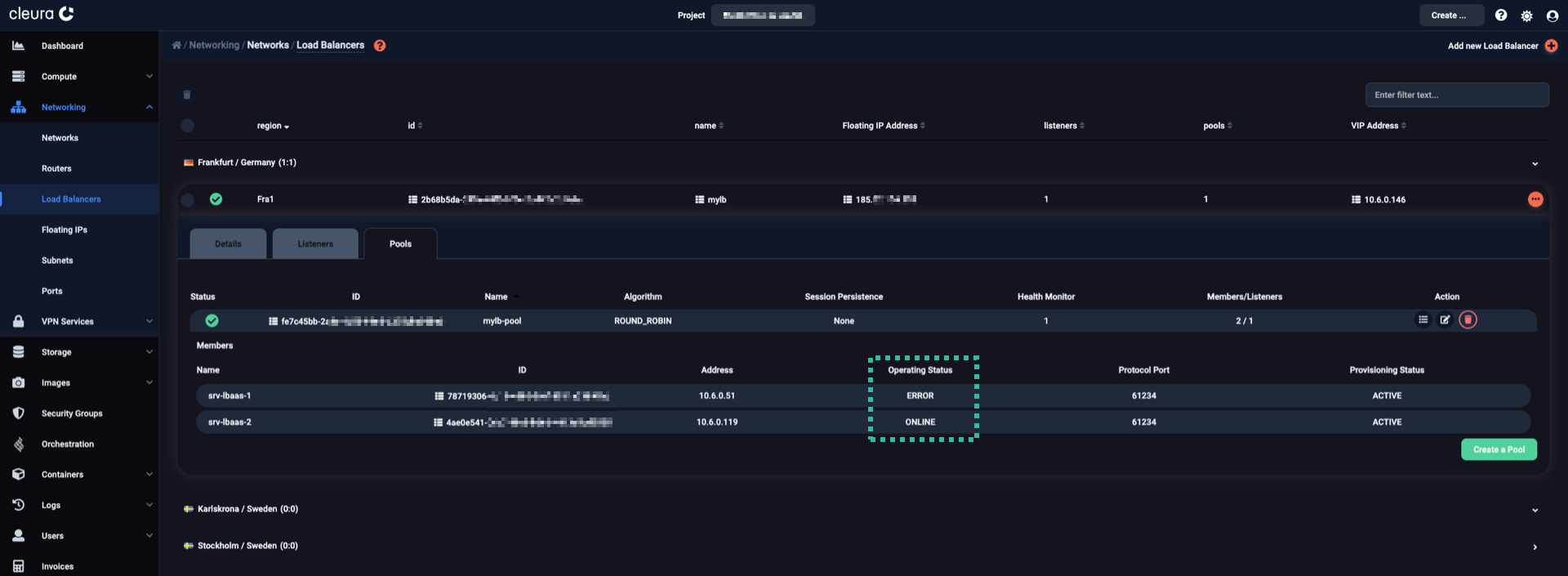 Operating status of all pool members