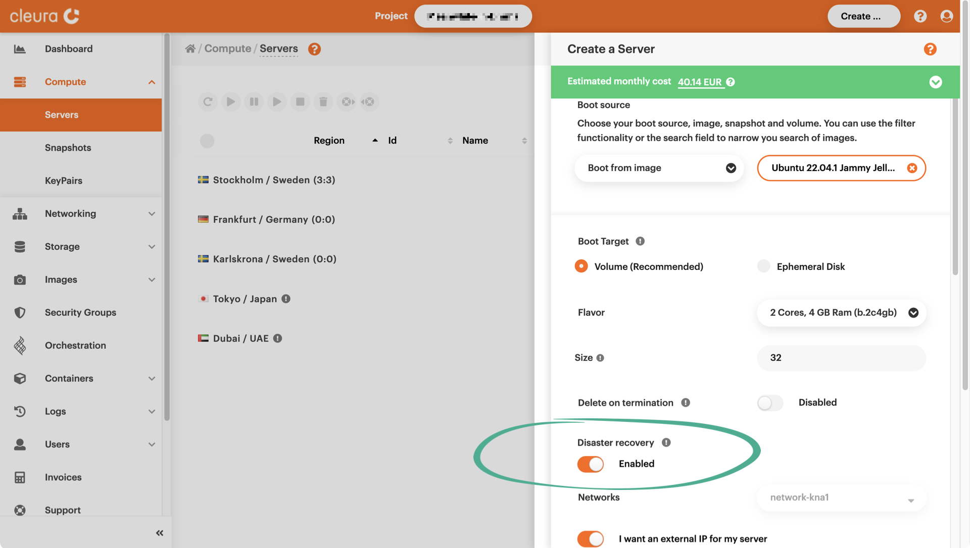 Disaster recovery is enabled by default for new servers