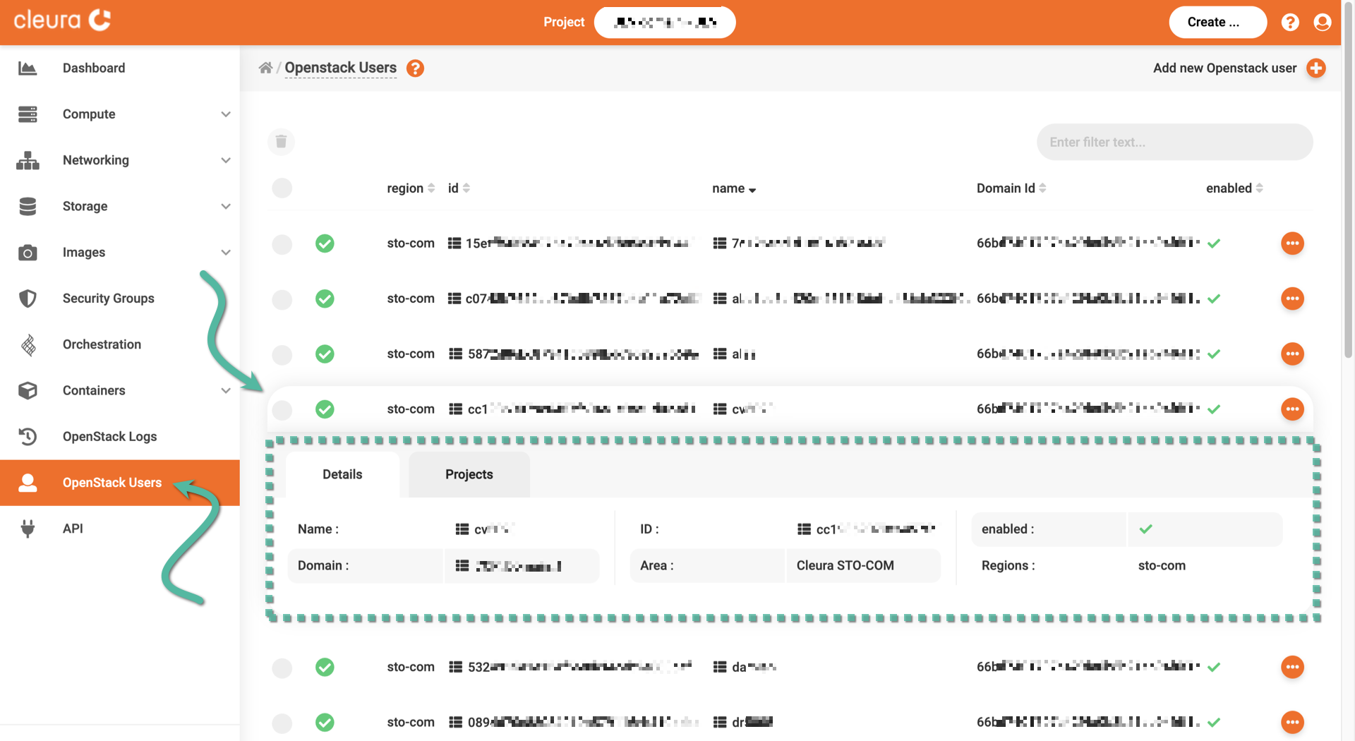 Available OpenStack users and details about a specific user
