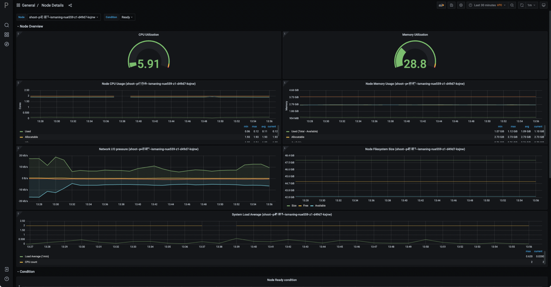 Plutono dashboard displaying information about the worker nodes
