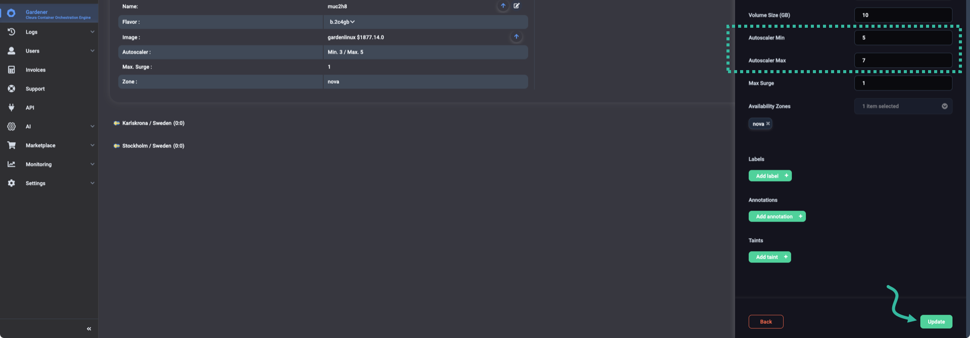 Modify autoscaling parameters