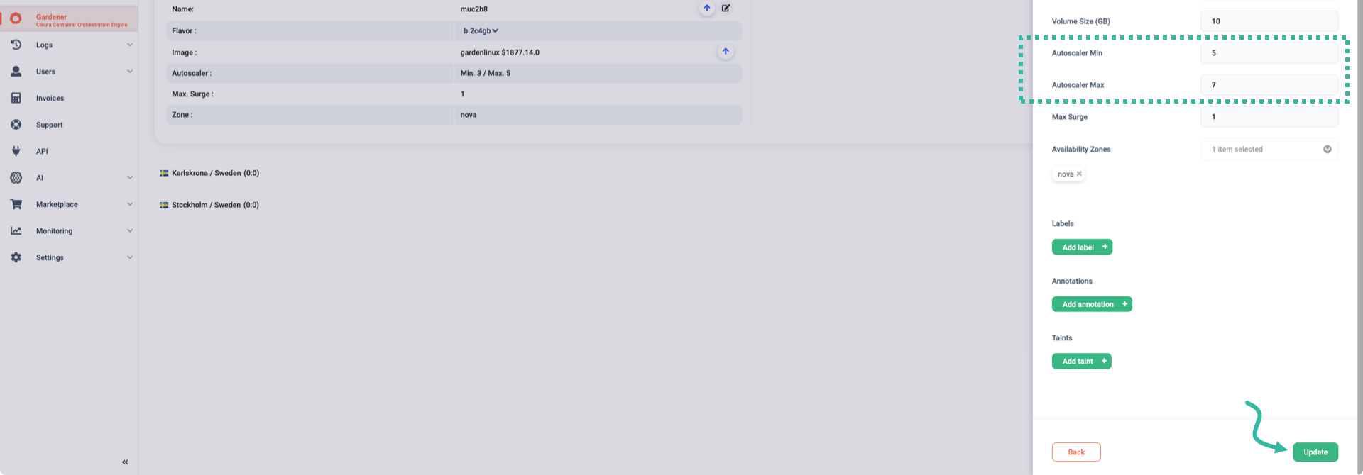 Modify autoscaling parameters