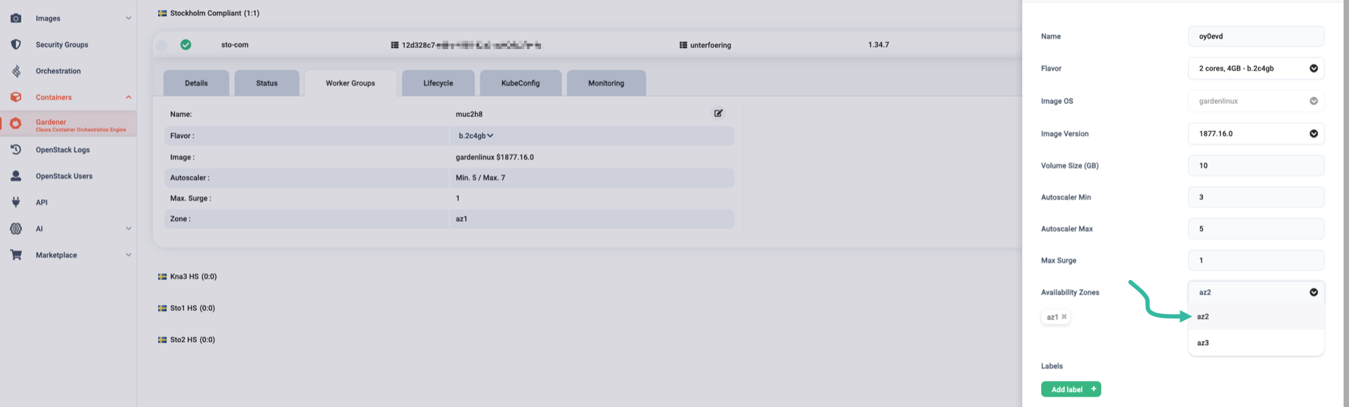 selecting an availability zone for a new worker group