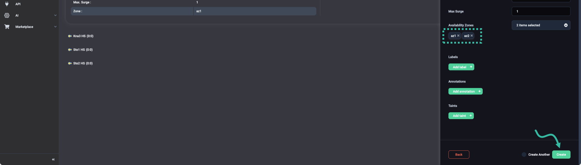 Removing the label of the default Availability Zone and create the new Worker Group