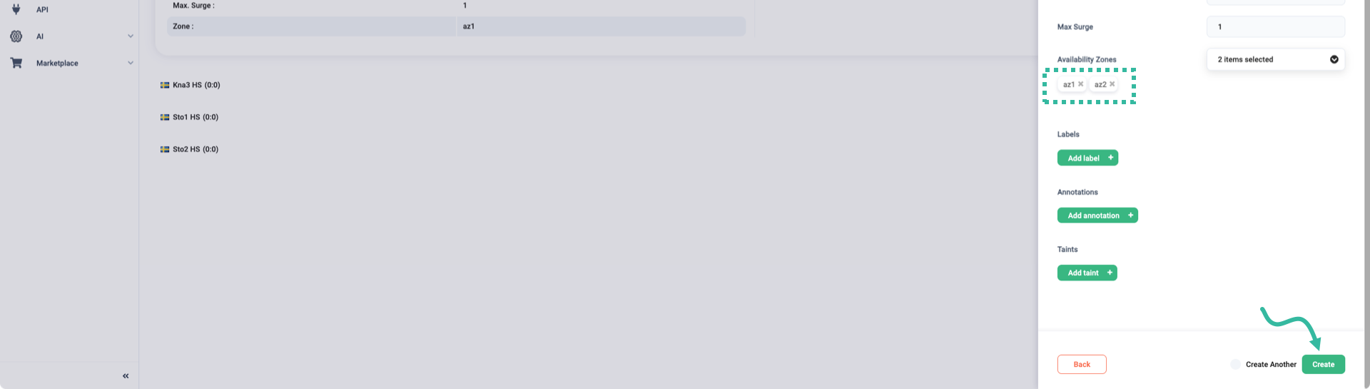 Removing the label of the default Availability Zone and create the new Worker Group