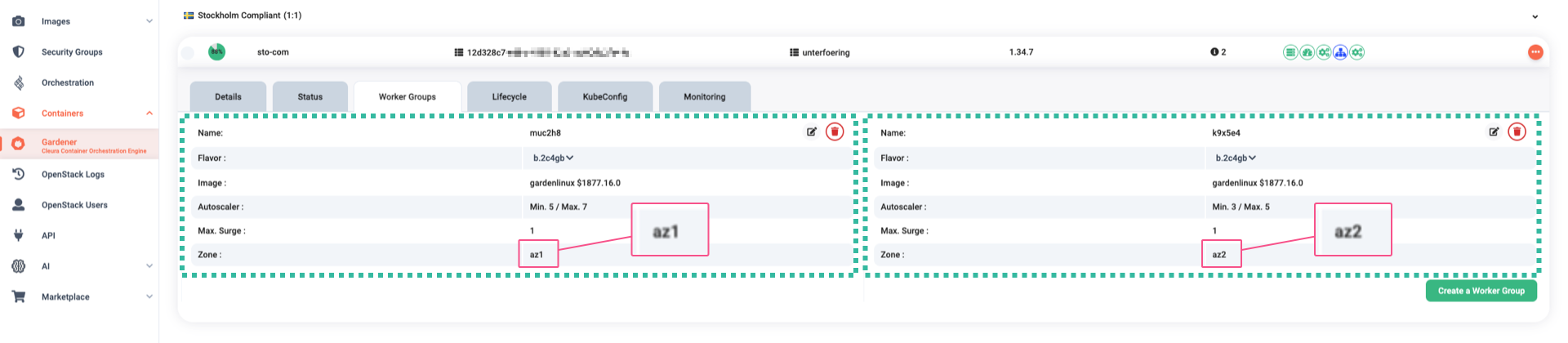 Two Worker Groups, each in its own Availability Zone