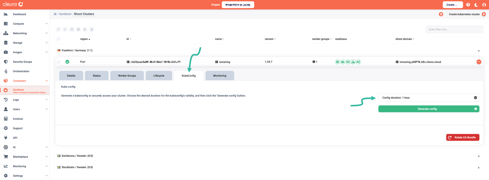 KubeConfig tab in Gardener Shoot view
