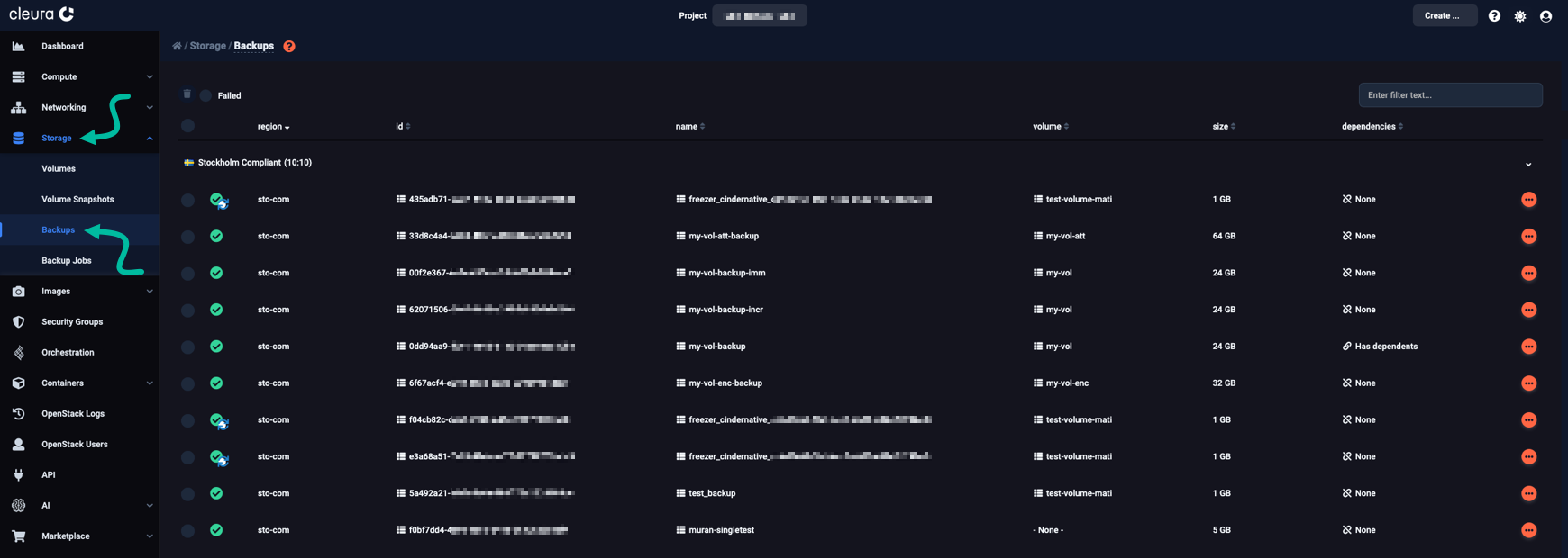 All available Cinder backups