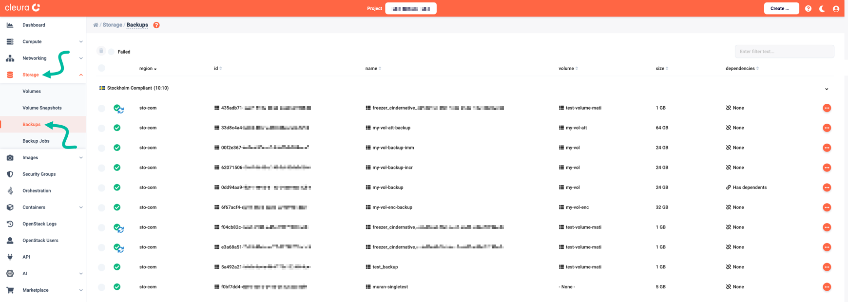 All available Cinder backups