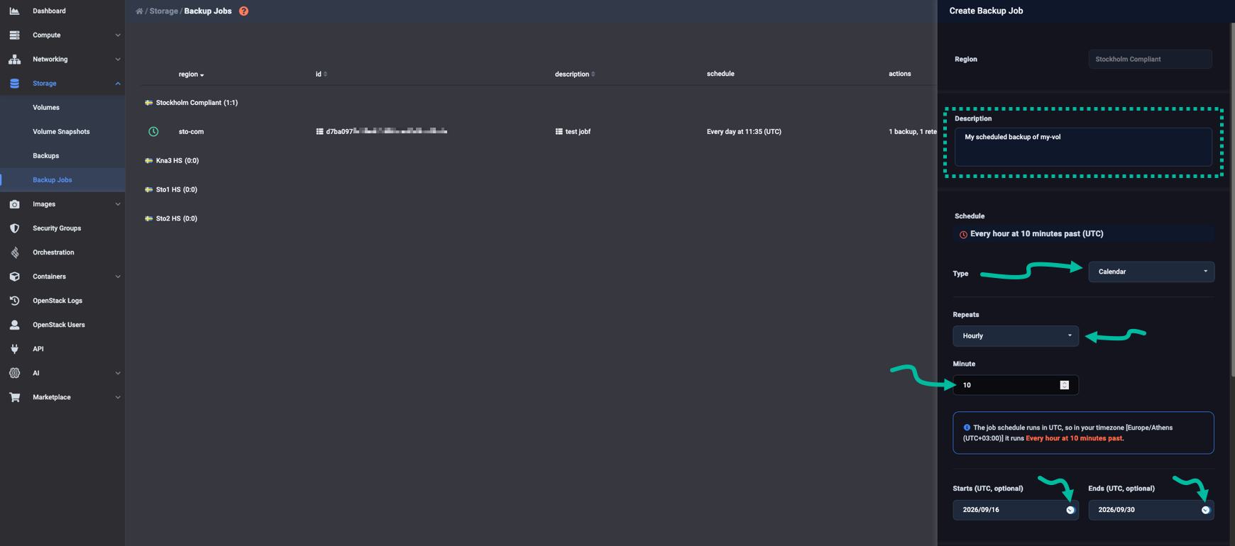 Type in a description for the new backup job, then define a schedule