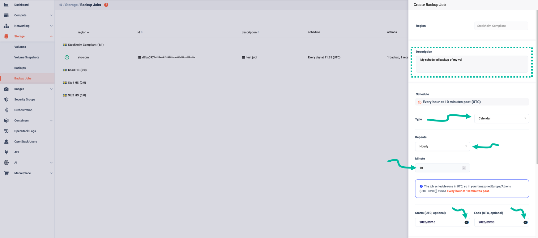 Type in a description for the new backup job, then define a schedule