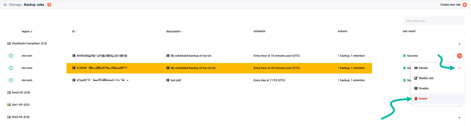 Locate the backup job you wish to delete