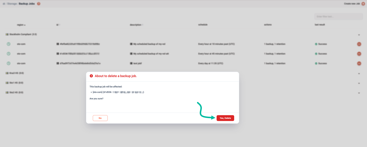 Confirm you really want to delete the job