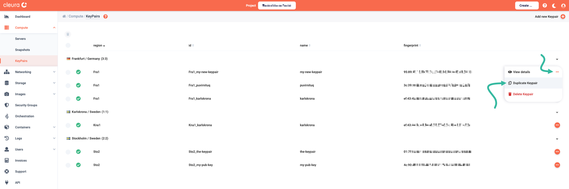 Select the option for duplicating a keypair