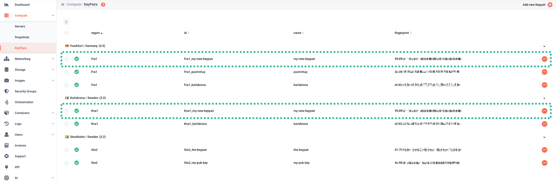 The selected keypair is deleted, and any duplicates are still available