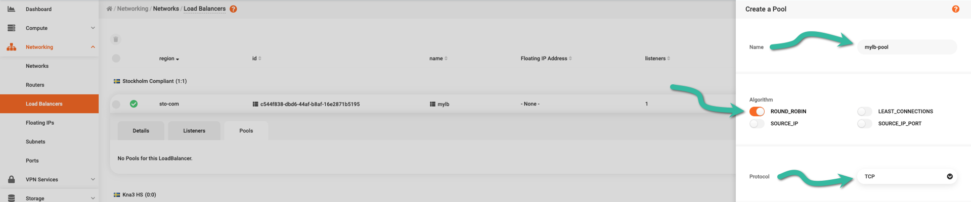 Type in name, set algorithm and protocol