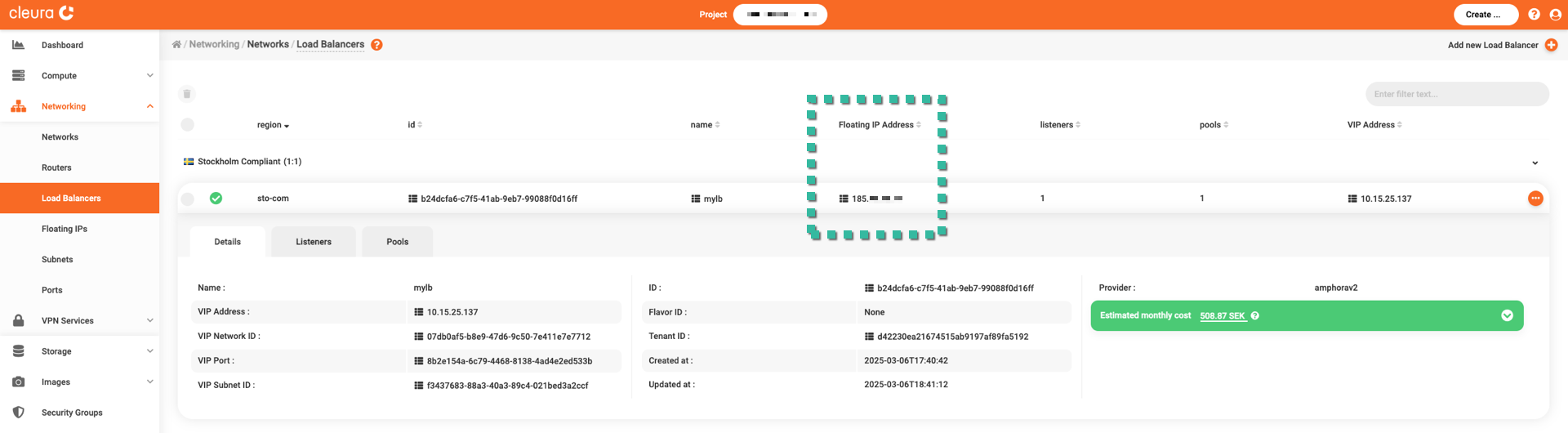 Floating IP attached to load balancer