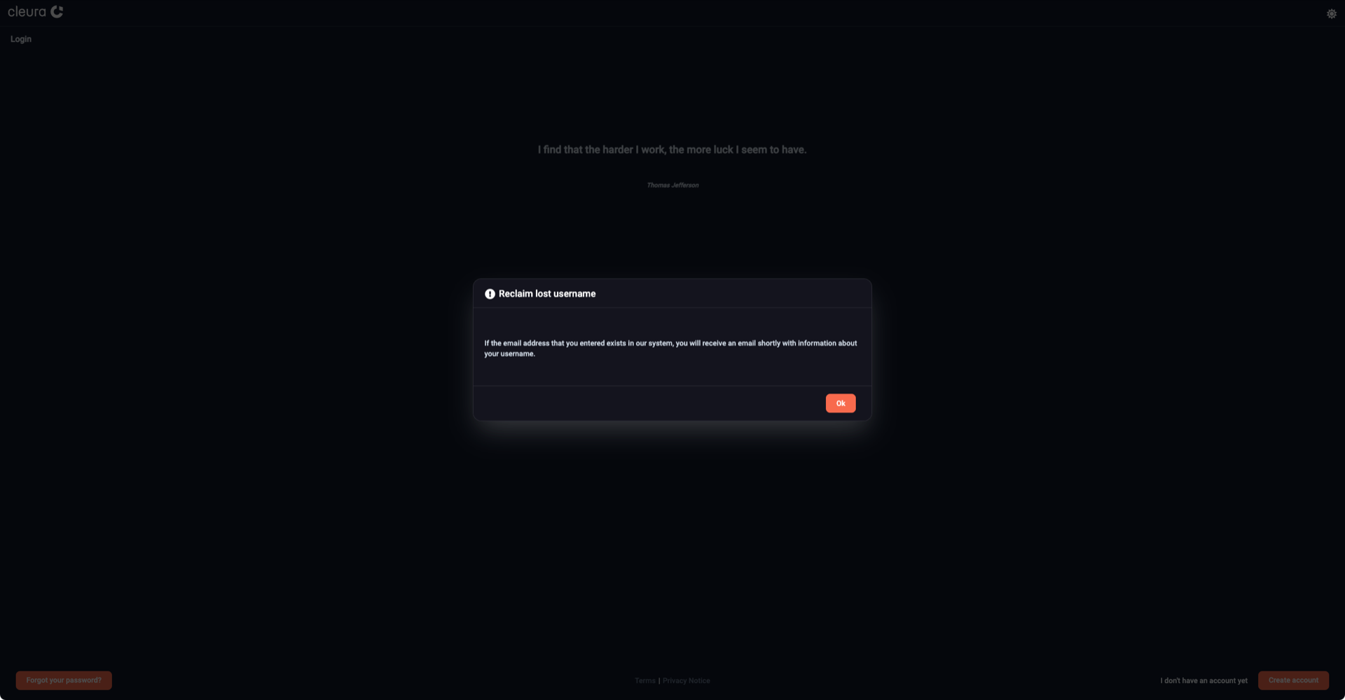 Reclaim username email has been sent