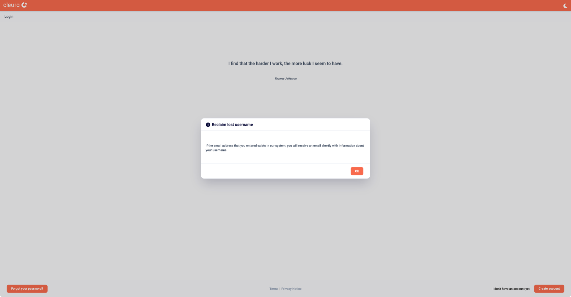 Reclaim username email has been sent