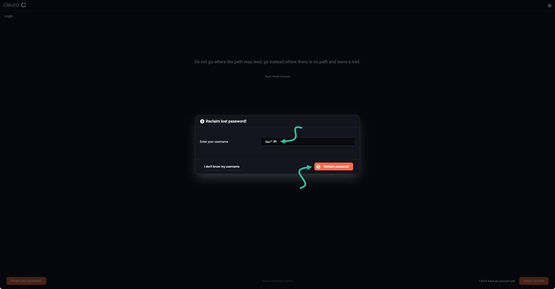 Reclaim password button