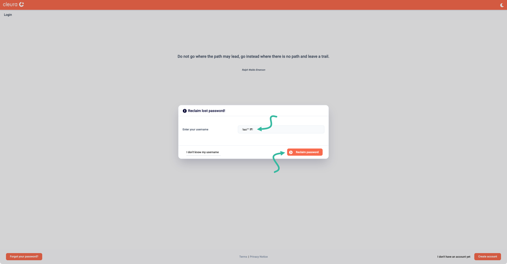 Reclaim password button