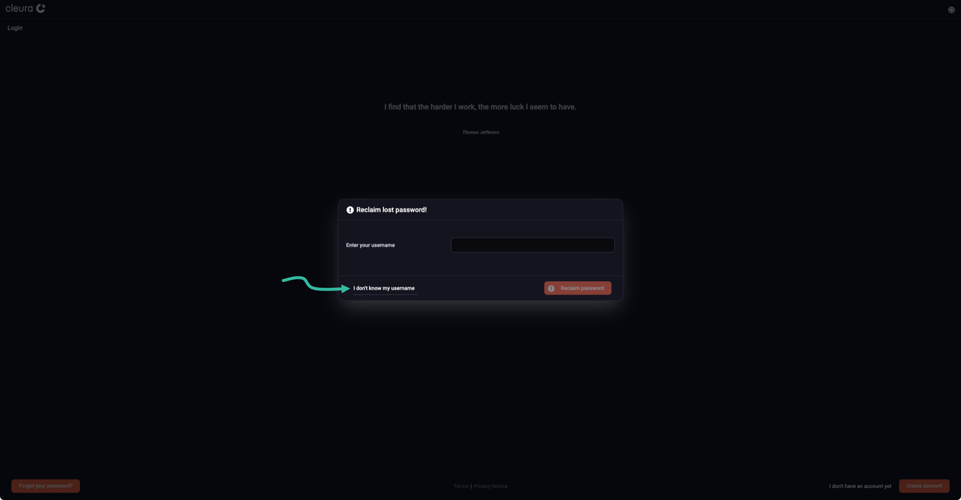 Forgotten username link