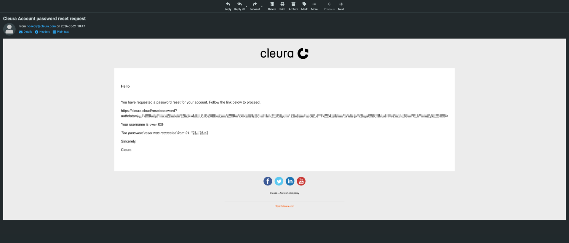 Reset your password email