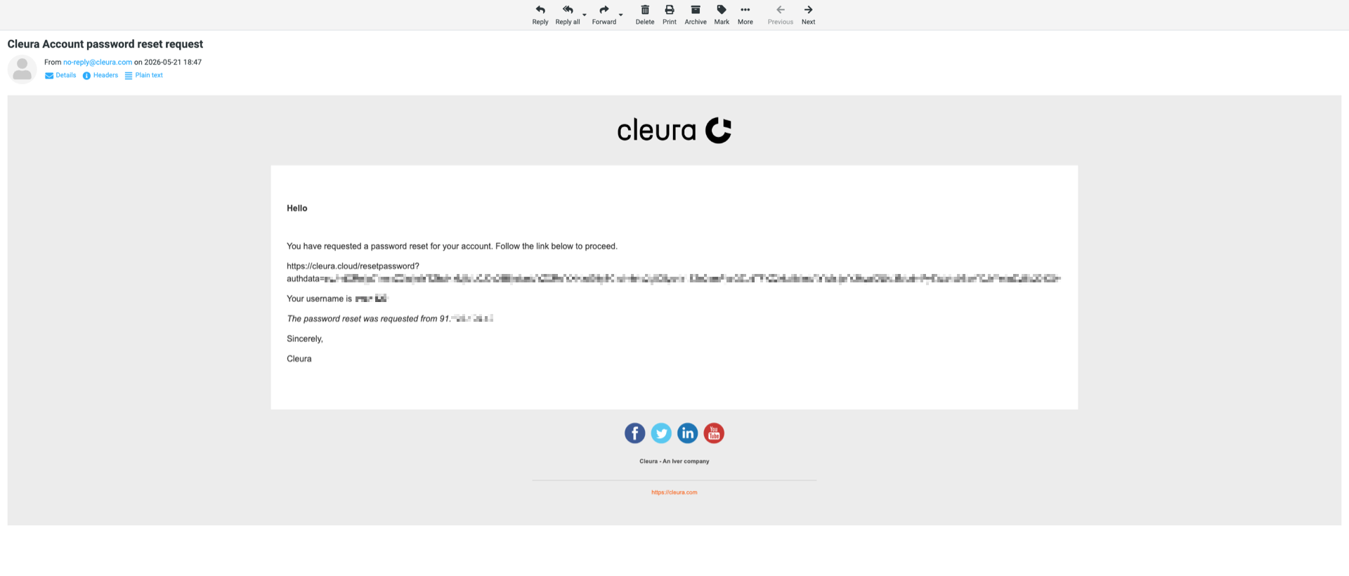 Reset your password email