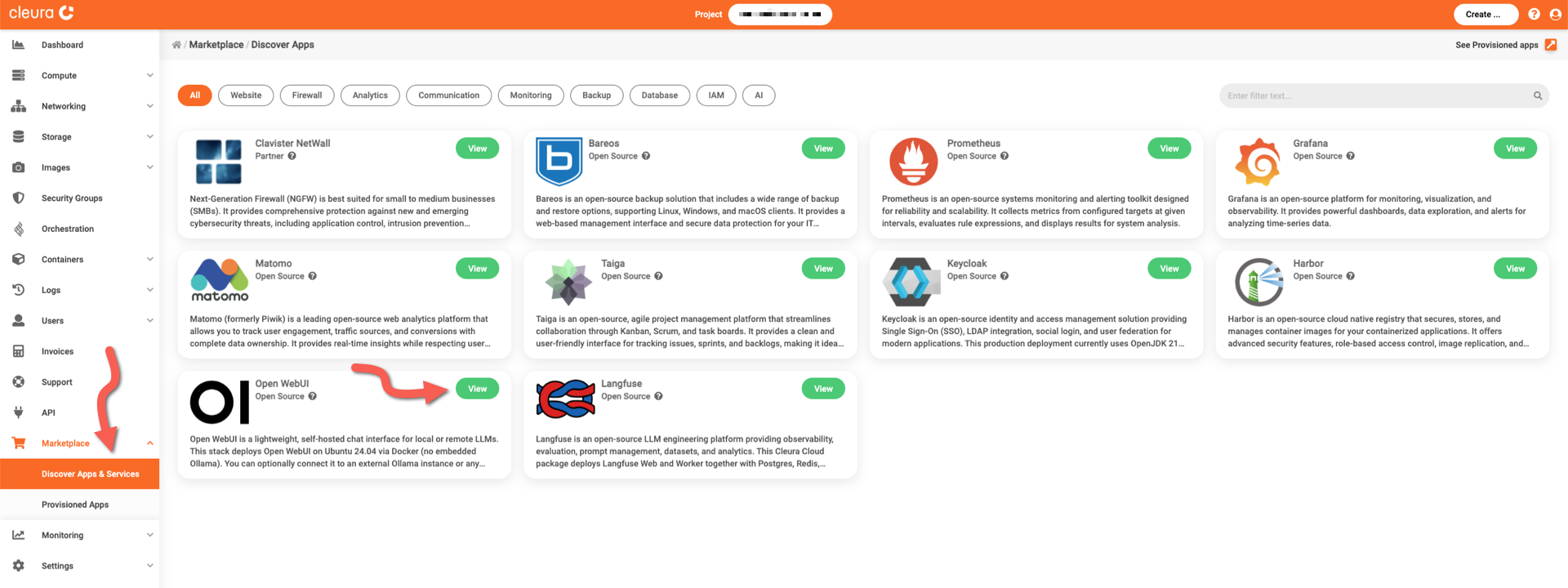 Select the Open WebUI application