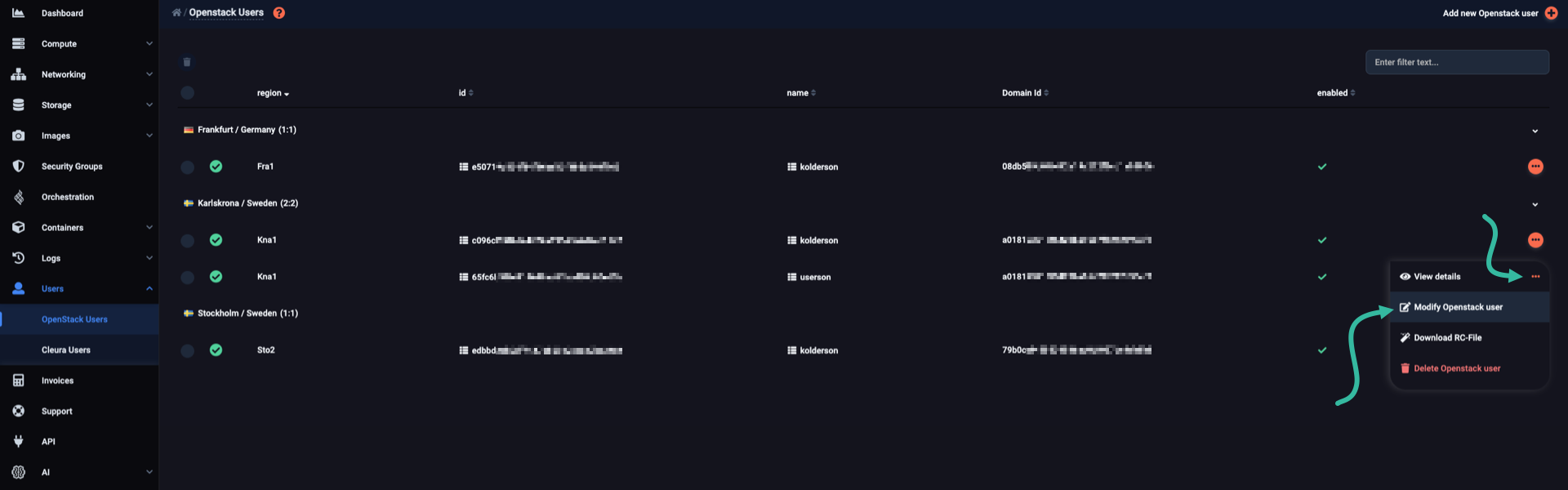 Modify OpenStack user