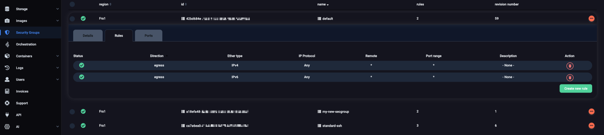 List of default ingress rules