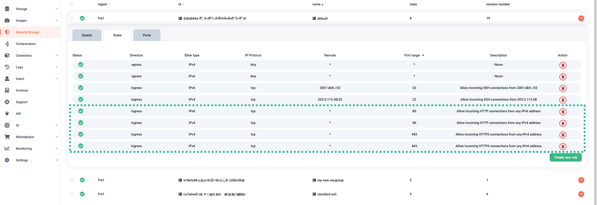All new rules regarding incoming connections to 80/TCP and 443/TCP